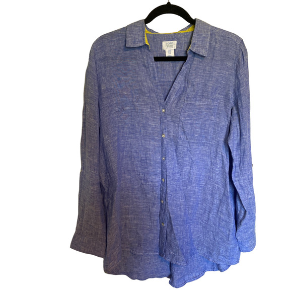 Sigrid Olsen Tops Sigrid Olsen Womens Blue Linen Long Sleeve Button